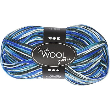 Strumpgarn, L:200m, blå/turkos harmoni, 50g