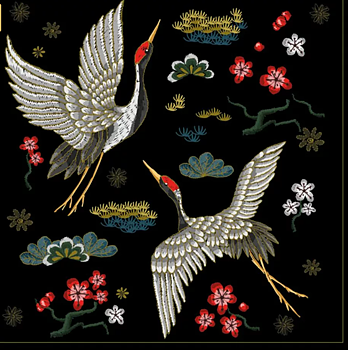 inicio Servetter Embroidered Cranes 3-lag 33cm