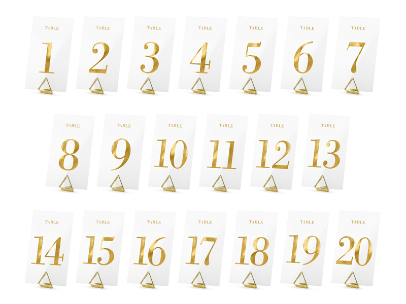 Tranparent table numbers, gold, 7x12cm