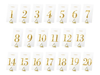 Tranparent table numbers, gold, 7x12cm