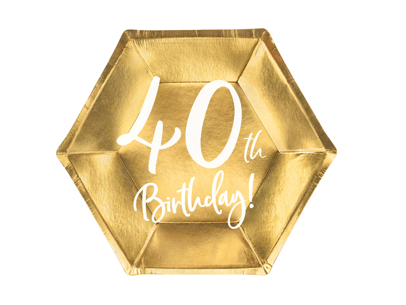 Papptallrik 40th Birthday, gold, 20cm