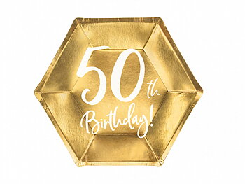 Papptallrik 50th Birthday, gold, 20cm