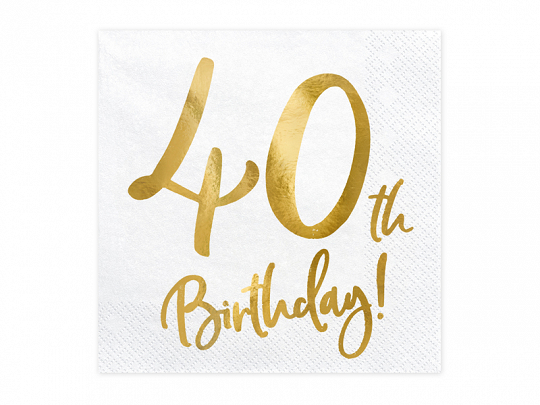 Servetter 40th Birthday, white, 33x33cm