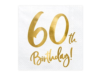 Servetter  60th Birthday, white, 33x33cm