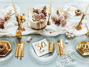 Servetter 30th Birthday, white, 33x33cm