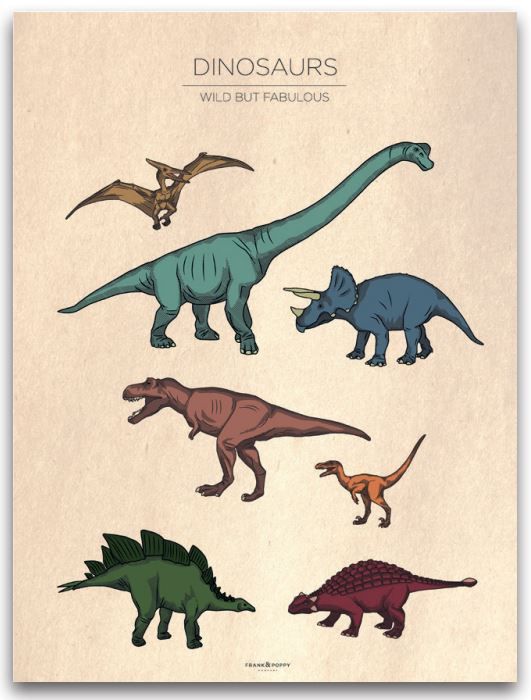POSTER 40X50 BARNMOTIV DINOSAURS VINTAGE