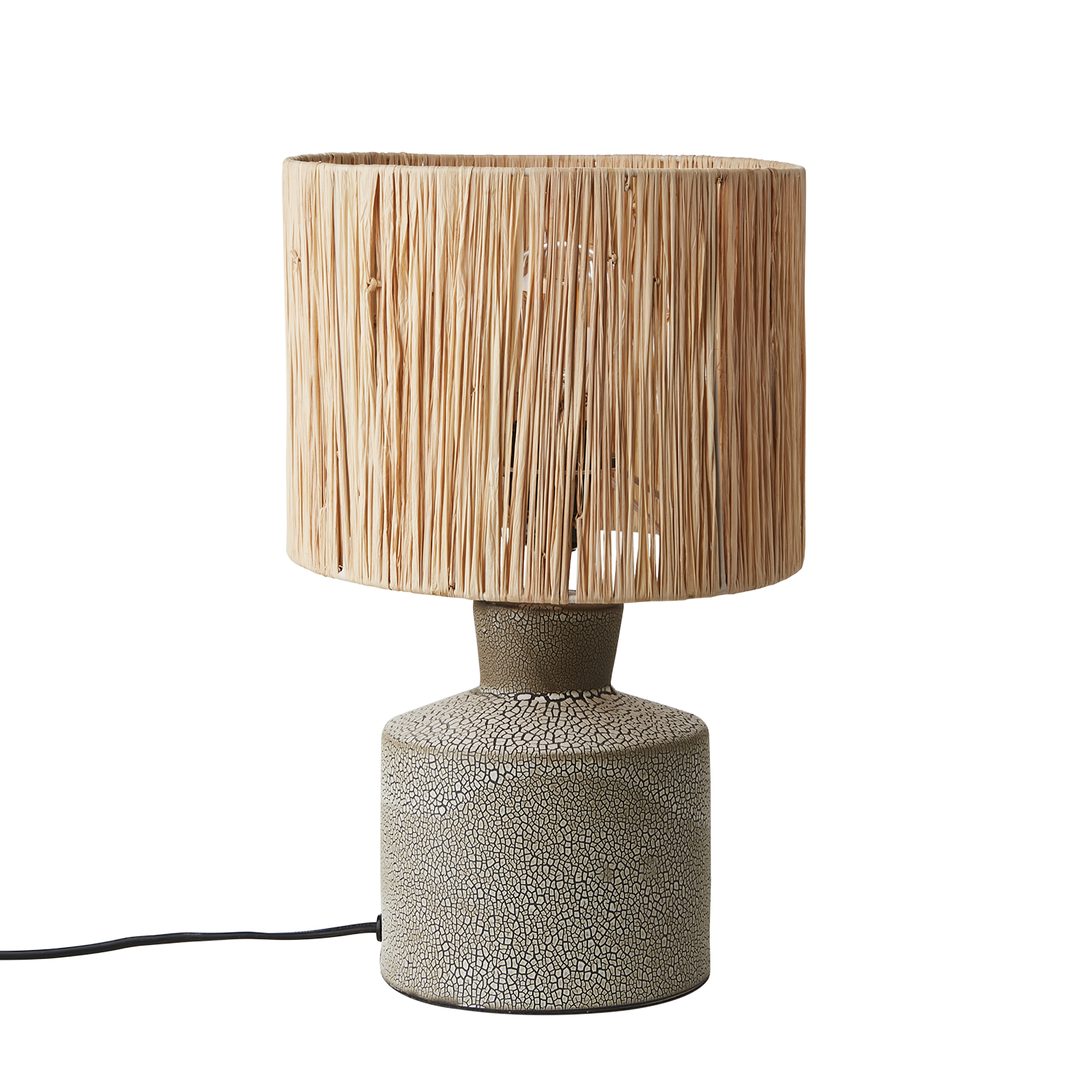 Bordslampa med fot i stengods och skärm i sjögräs