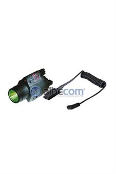 Lampa Grön LED 250 lumen 3W/Laser röd 5MW. Mousetail. Batteri 2 st CR123A. Weaverfästa