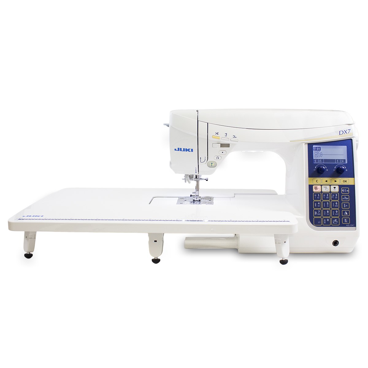JUKI HZL-DX7. Ateljésymaskin med industriella funktioner. 287 sömmar, 4 typsnitt för bokstäver, box-feed matning, automatisk trådklipp, floatfunktion.  - 6