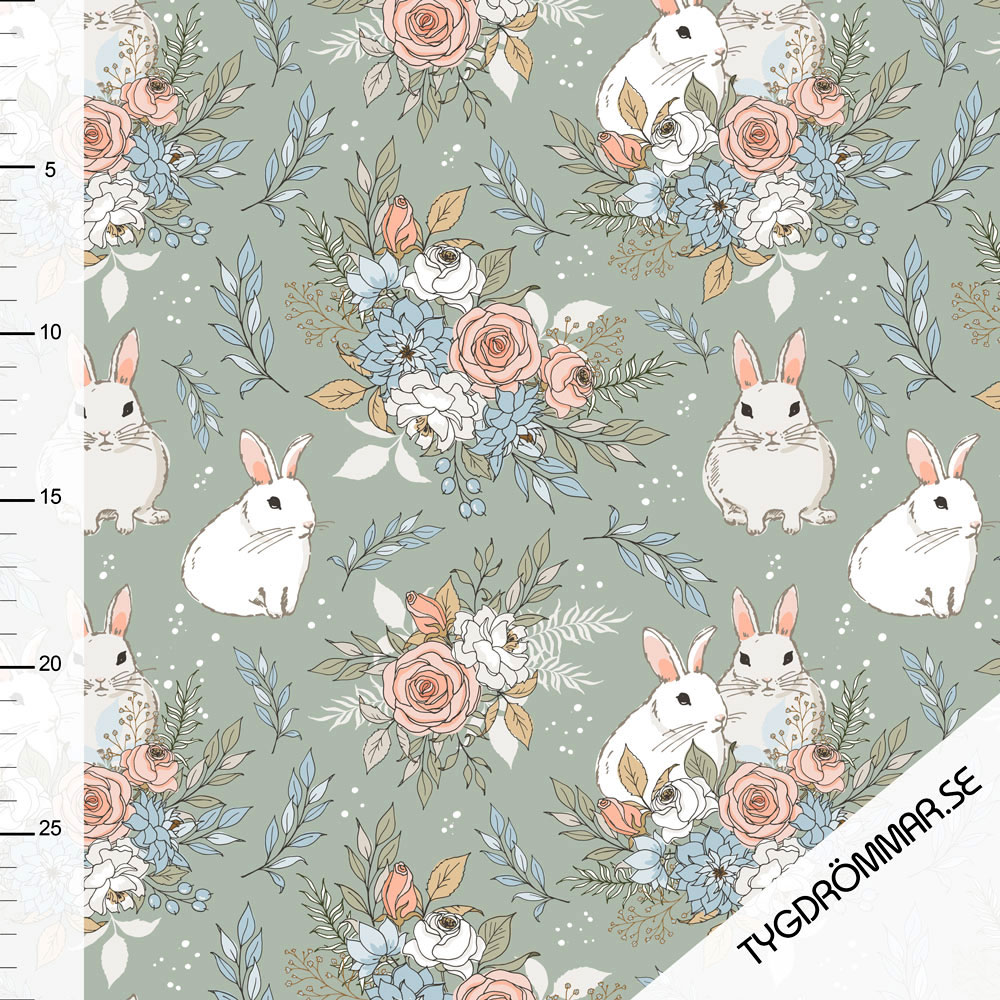 WOVEN COTTON - GARDEN BUNNIES GREEN