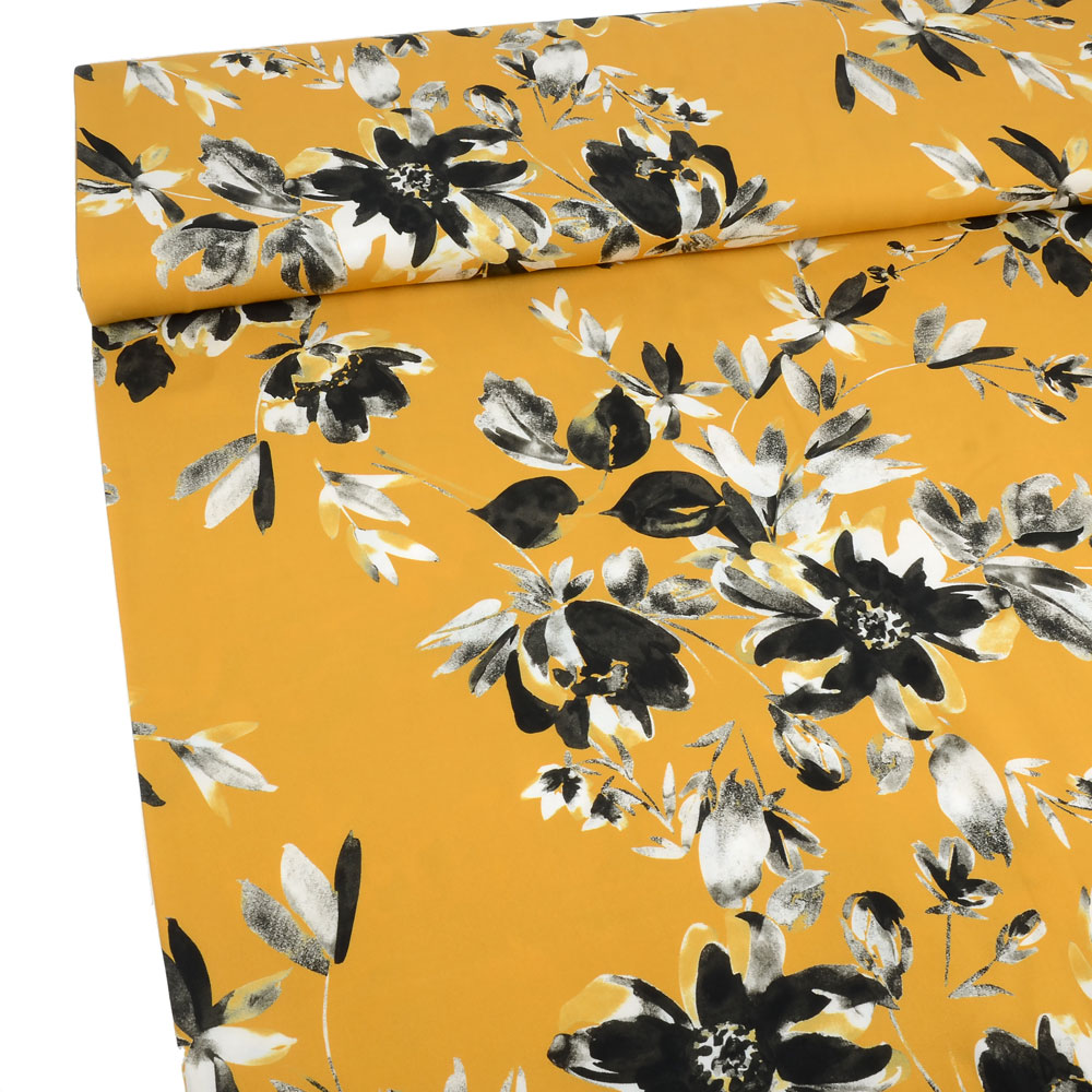 VÄVD VISCOSE -  FLOWERS MUSTARD