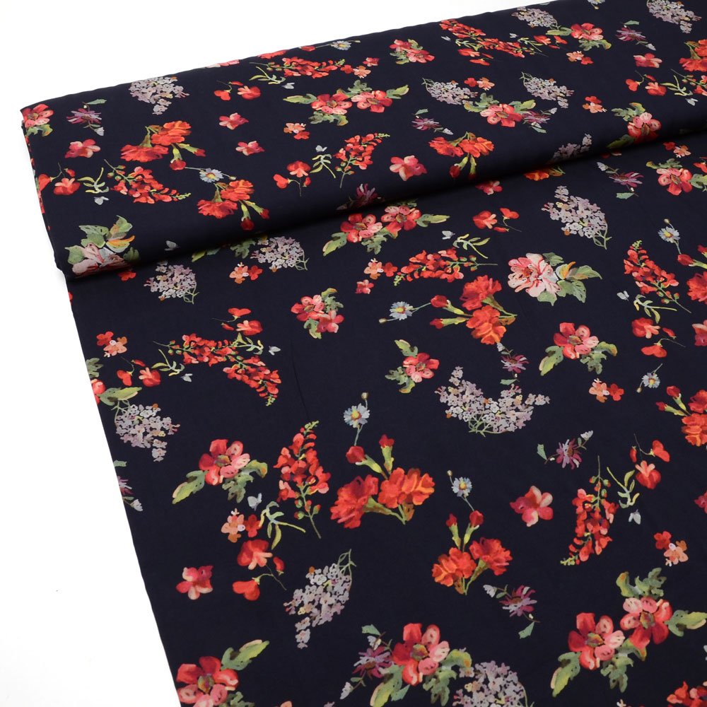 WOVEN VISCOSE -  RED FLOWERS