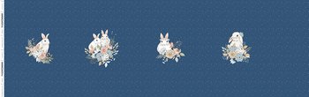 PANEL- GARDEN BUNNIES - DARK BLUE