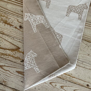 Vändbar Jaquard Dalahäst Beige