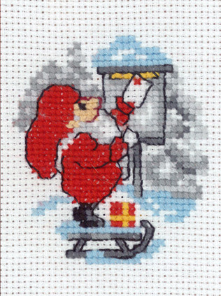 Jul Korsstygn Tomte med Julpost