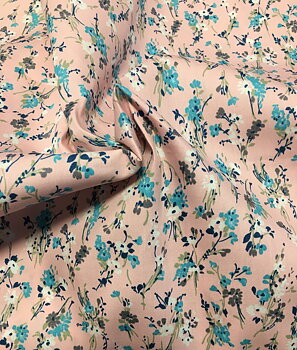Poplin Turkos & Vita sommarblommor