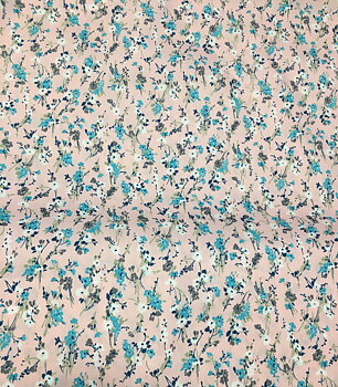 Poplin Turkos & Vita sommarblommor