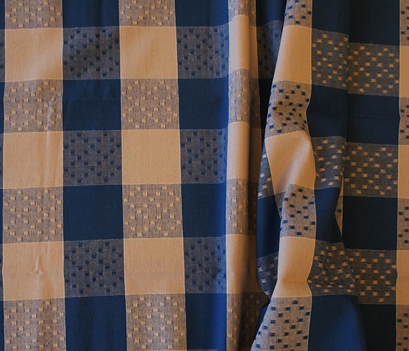 Rutig bomull blå/beige vävt mönster