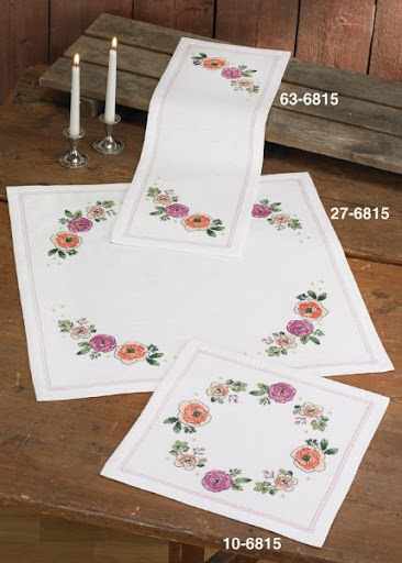Korsstygn Duk Blomkrans Rosor