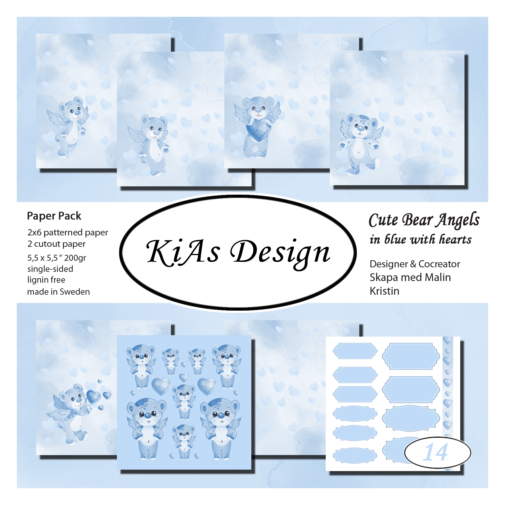 PP KD -Cute Bear Angels in blue with hearts