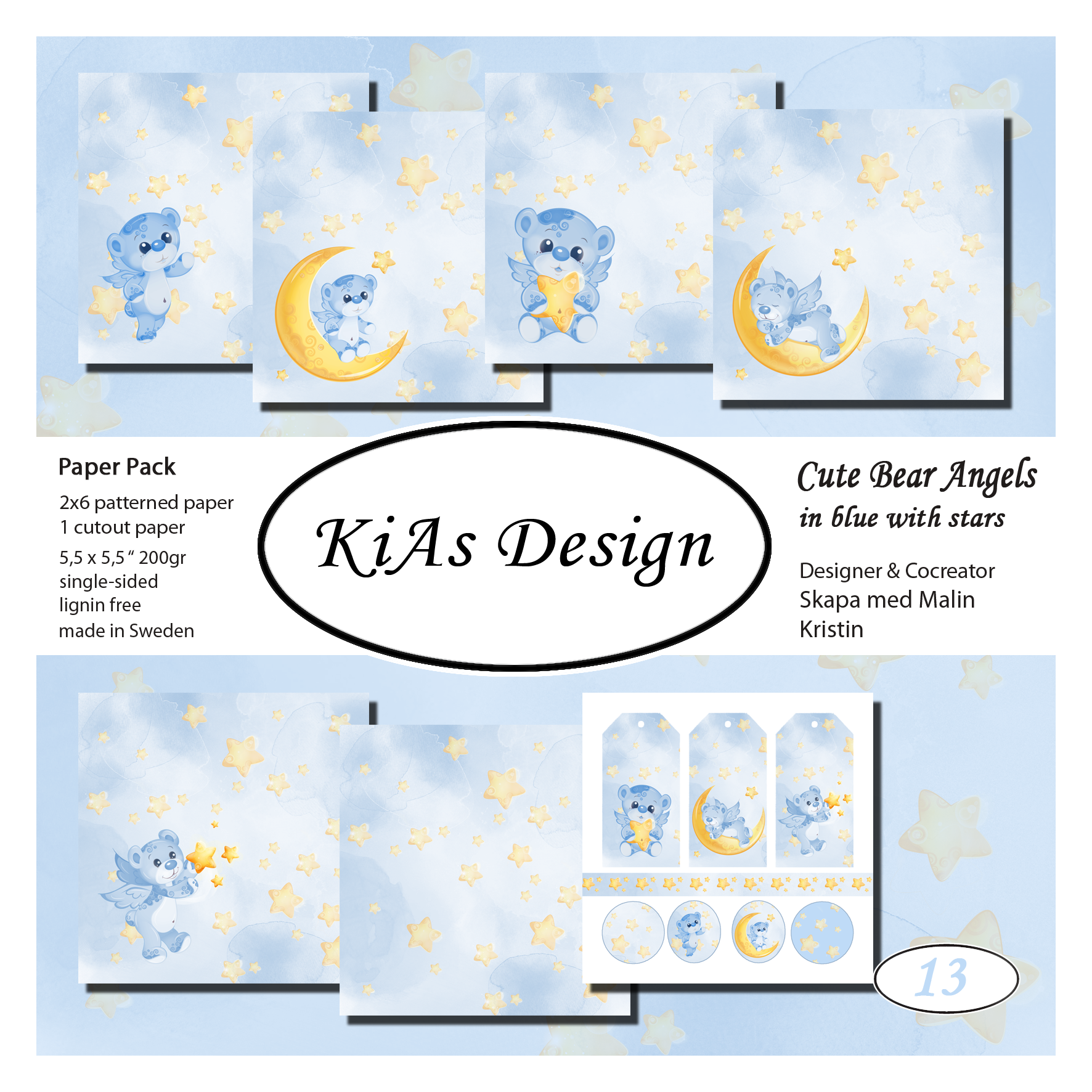 PP KD -Cute Bear Angels in blue with stars