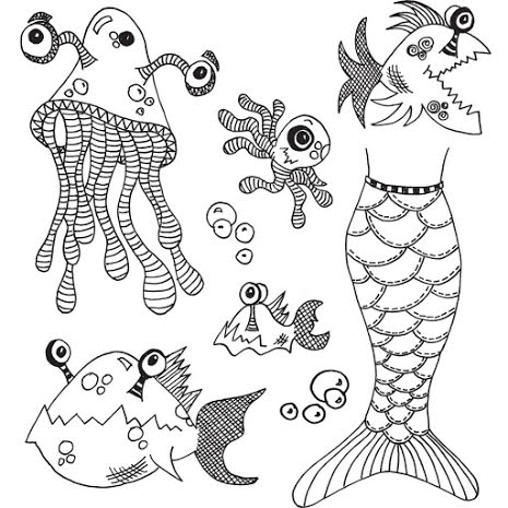 Dylusions Cling Stamps 8.5X7 - Plenty More Fish In The Sea