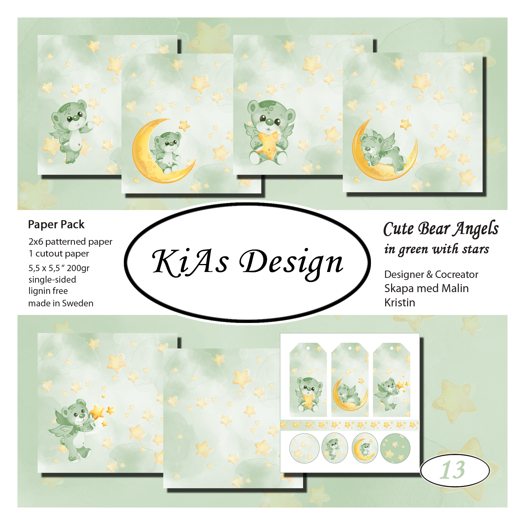 PP KD -Cute Bear Angels in green with stars