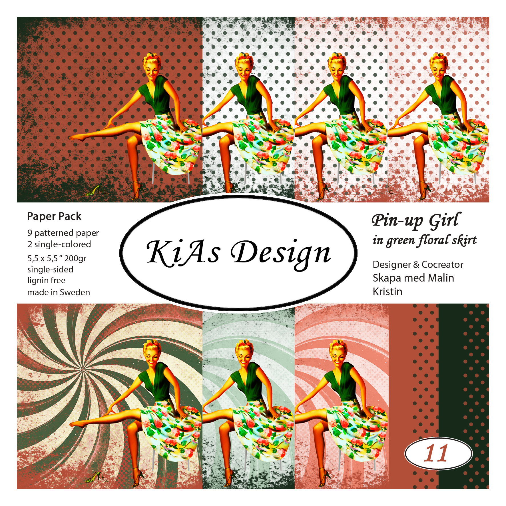 PP KD -Pin-Up Girl in green floral skirt