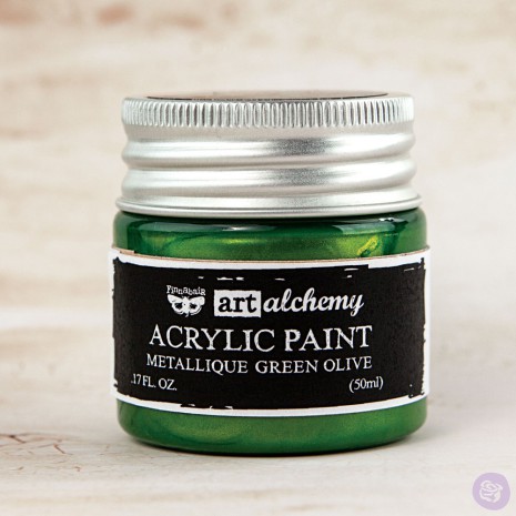 Prima Finnabair Art Alchemy Acrylic Paint 50ml - Metallique Green Olive