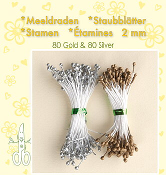 Leane Stamen 2 mm 80 Matt + 80 Pearl -Gold & Silver