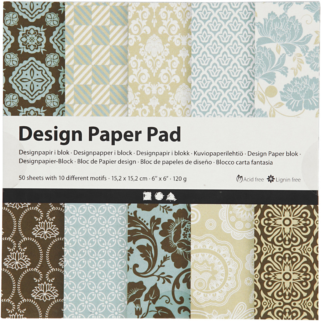 PP C Designpapper, 15,2x15,2 cm, 120 g, ljusblå, brun, 50ark