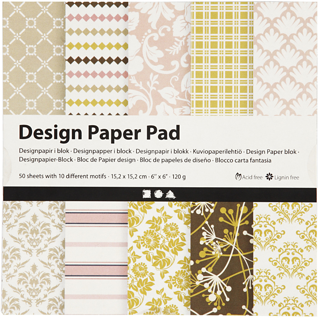 PP C Designpapper, 15,2x15,2 cm, 120 g, grön, rosa, 50 ark