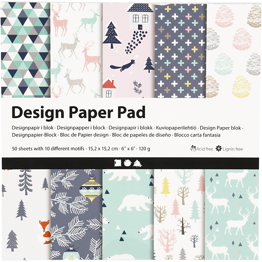 PP C Designpapper, 15,2x15,2 cm, 120 g, ljusgrön, vit, rosa, 50 ark