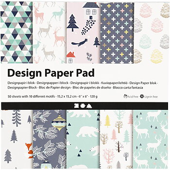 PP C Designpapper, 15,2x15,2 cm, 120 g, ljusgrön, vit, rosa, 50 ark