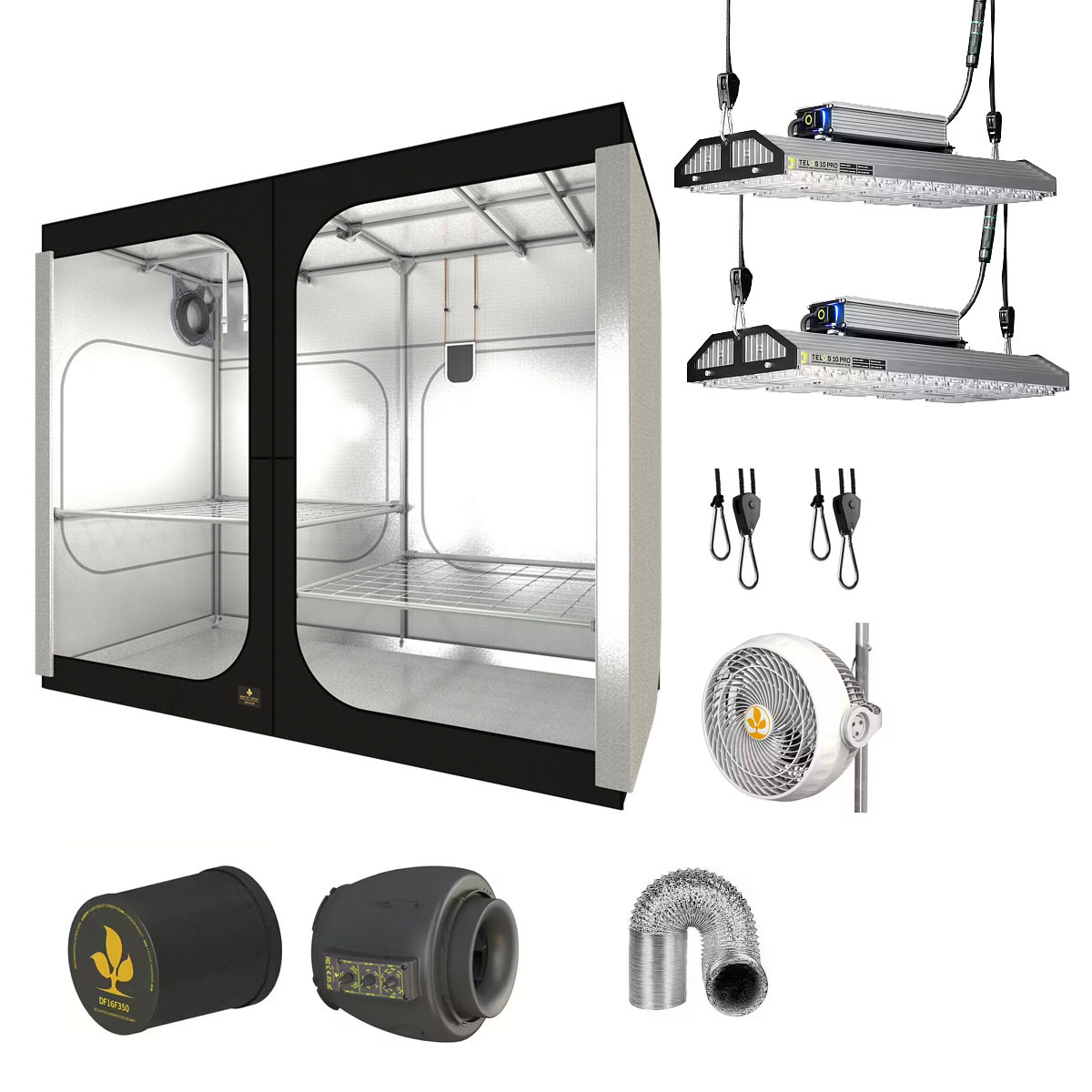 SJ Darkroom 240W Telos LED paket med temperaturstyrd EC fläkt 240x120x200cm