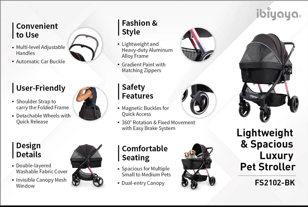 PET STROLLER IBIYAYA RETRO LUXE -  FS2102-BK - PRISMA BLACK - 7