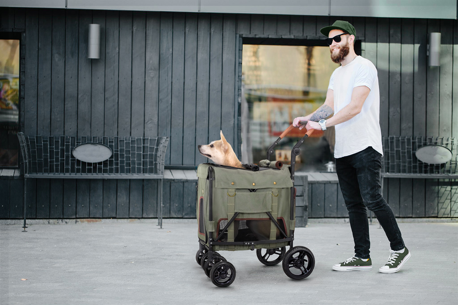 GENTLE GIANT WAGON PET STROLLER - ARMY GREEN - 4