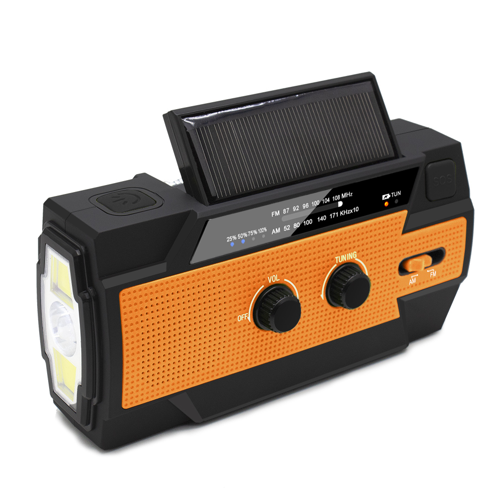 MD-090P Crank radio with solar cells &amp; 4000 mAh powerbank Orange