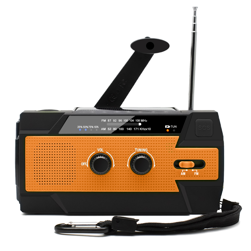 MD-090P Kurbelradio mit Solarzellen und 4000 mAh Powerbank Orange - 2