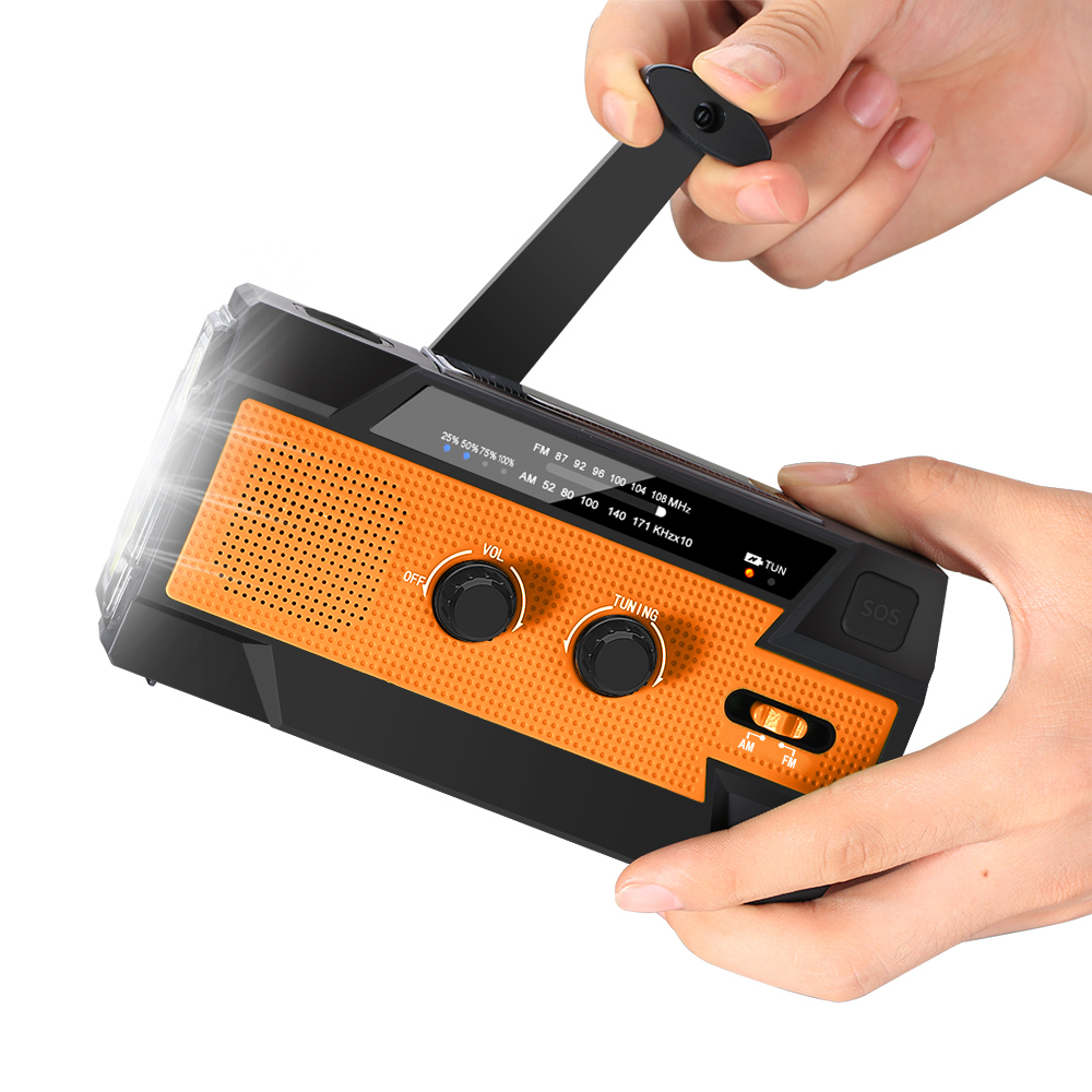 MD-090P Kurbelradio mit Solarzellen und 4000 mAh Powerbank Orange - 3