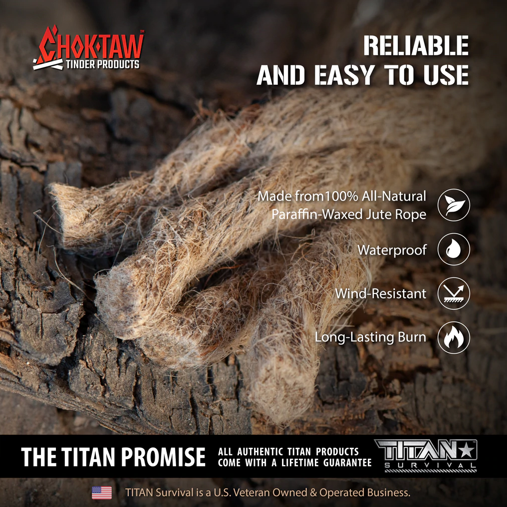 Titan Survival Choktaw Waxed Jute Rope Tinder Sticks - 3