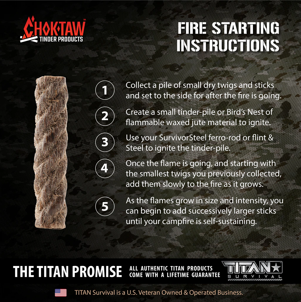 Titan Survival Choktaw Waxed Jute Rope Tinder Sticks - 5