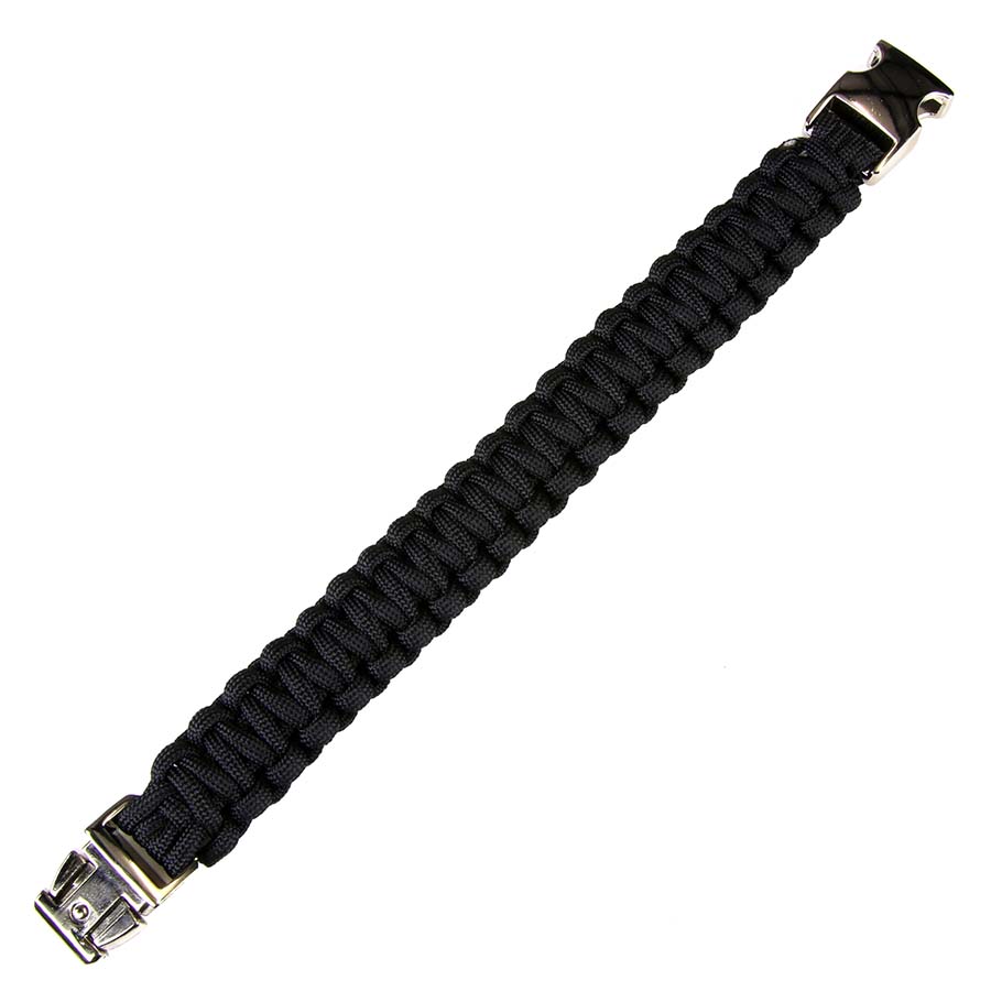 Paracord bracelet silver buckle K2139 9 inch Black