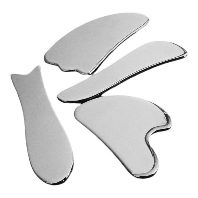 Gua Sha - verkyg i rostfritt stål-  Fisk, Hjärta, Rundad Skrapa, Horn