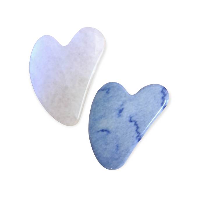 Heart Shaped Gua Sha  Massage Blue Jade and White Crystal