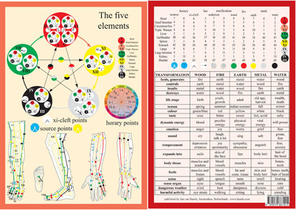 The five elements in acupuncture  - De fem elementen inom kinesisk akupunktur, dubbelsidig  A4 från van Baaarle