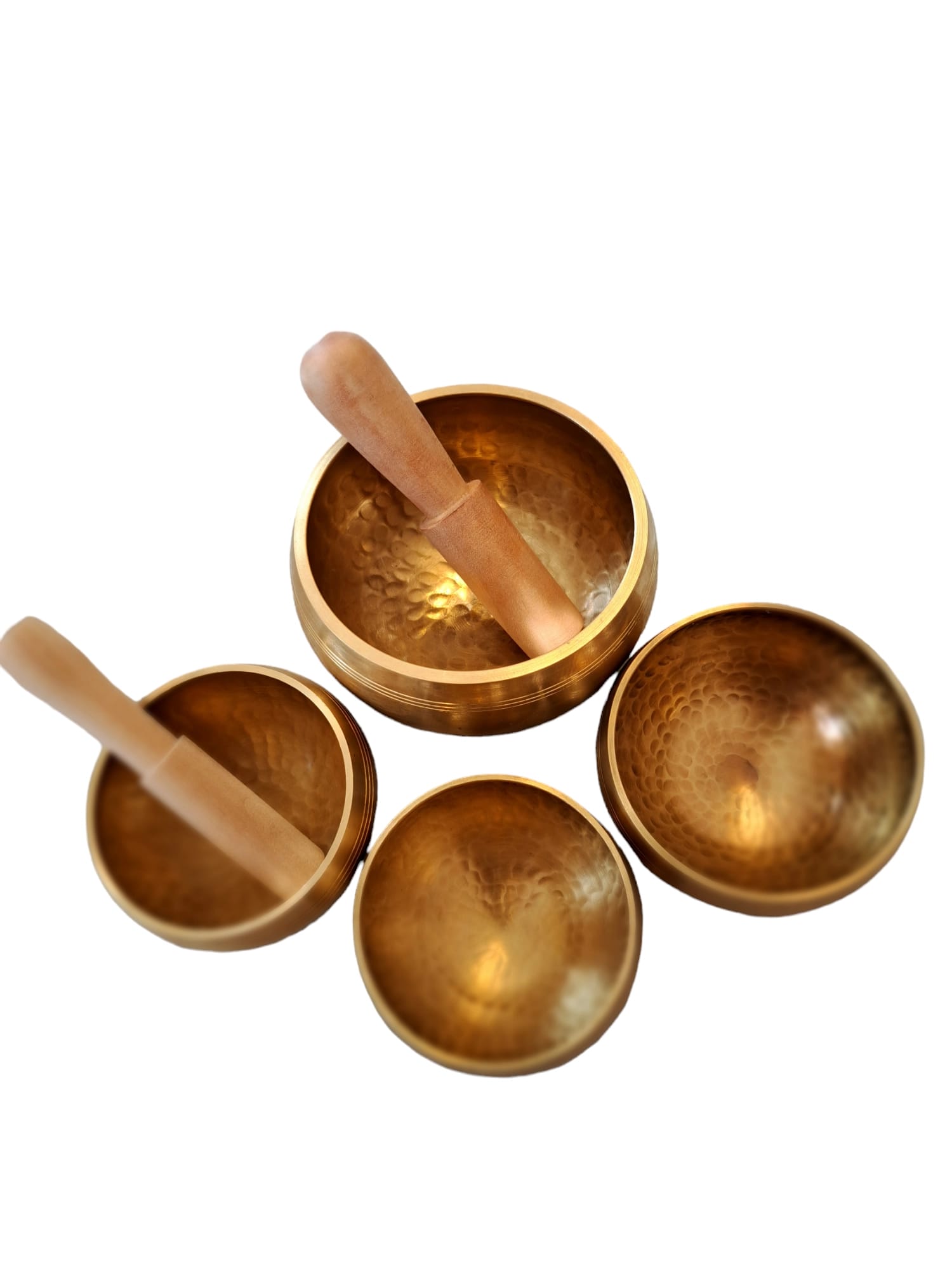 Tibetanska klangskålar -Small Singing Bowls i hamrad mässing