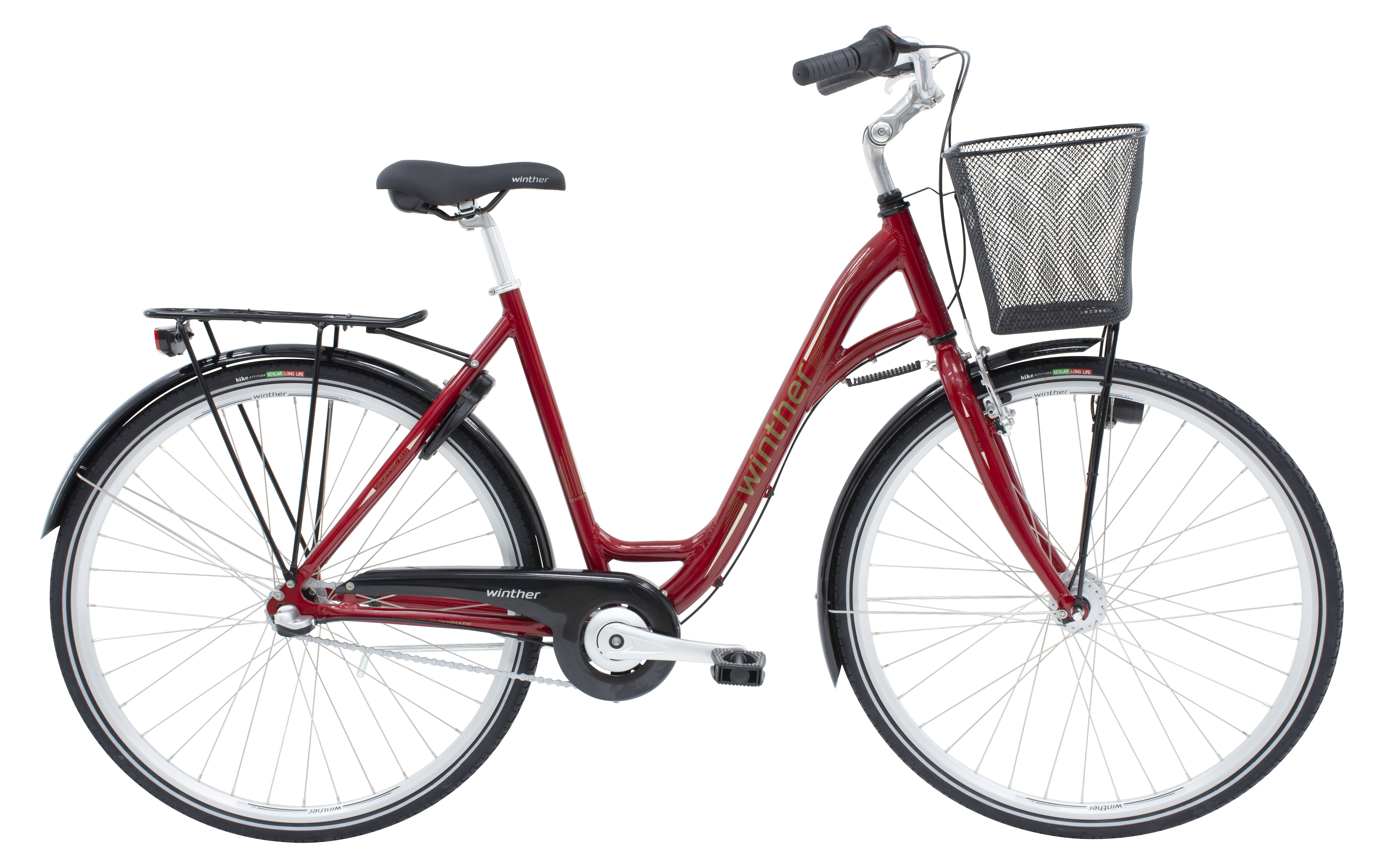Winther Shopping SE Dam 3vxl fot/v-broms 52cm Röd inkl. korg