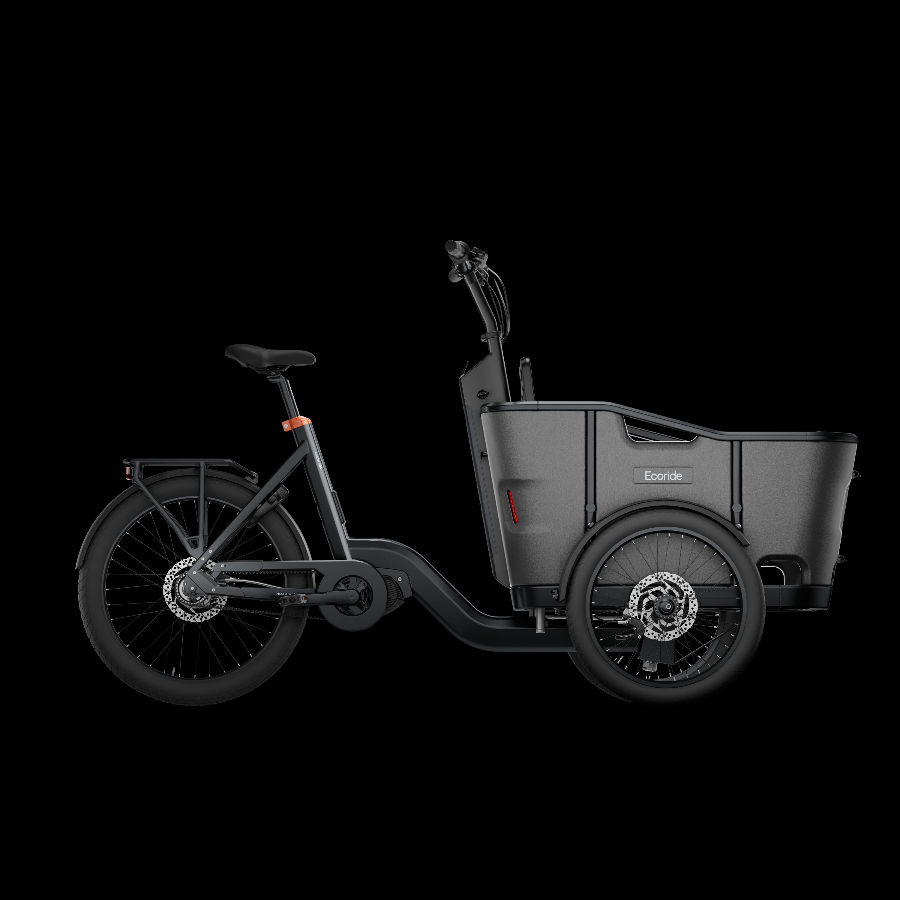 Ecoride Loader 806 – trehjulig ellådcykel, mittmotor och remdrift