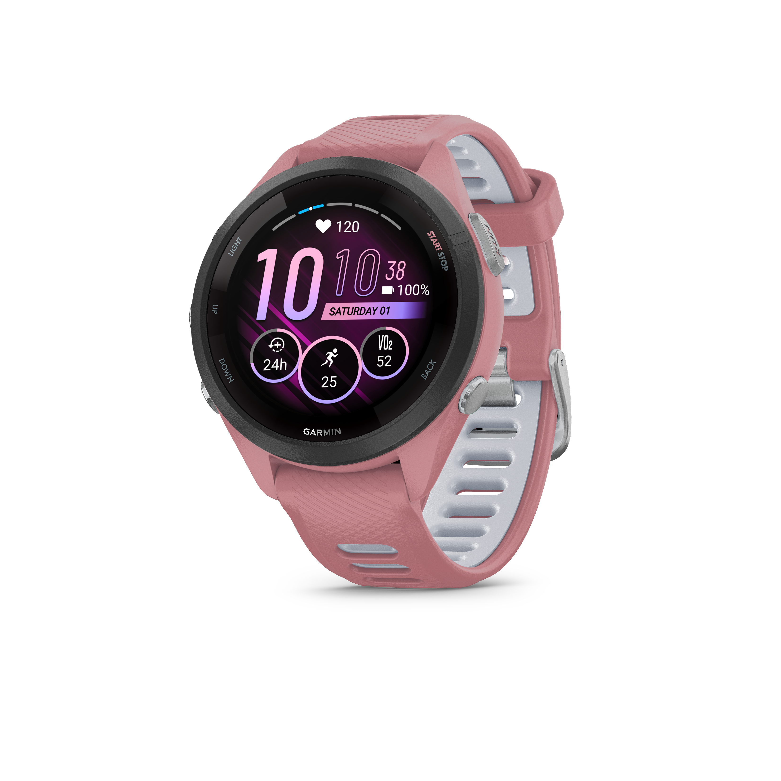 Garmin Forerunner® 265S - Lys rosa etui og lys rosa/pulvergrå silikonrem